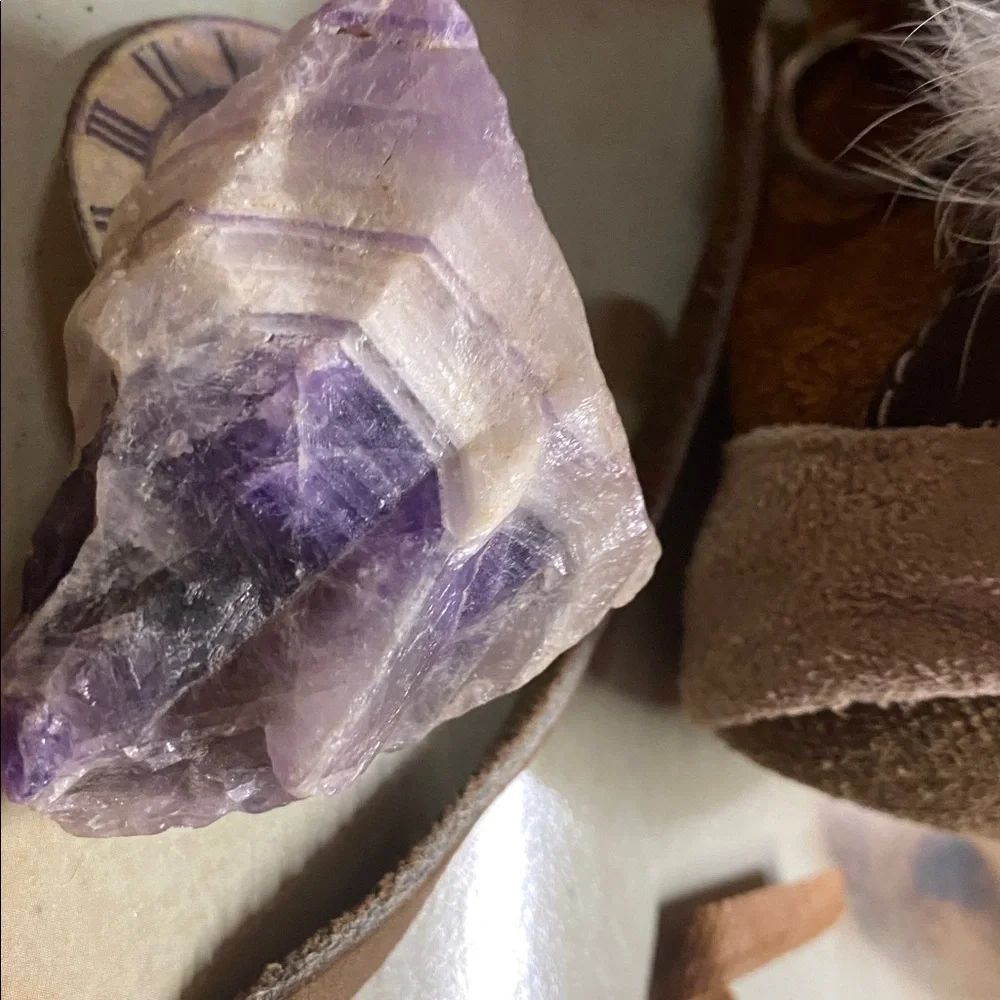 Raw Amethyst Stone & Suede & Fur Medicine Pouch